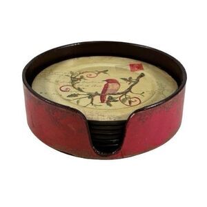 Creative Co-Op Kate McRostie Redbird Bird Design Works Coaster Set w/ Holder